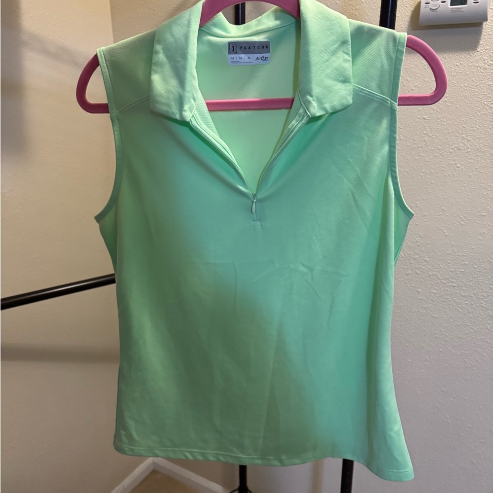 Lime Green Sleeveless Polo Top